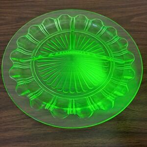 Set of 3 Uranium Depression Glass Divided Grill Dinner Plates 10" Anchor Hocking
